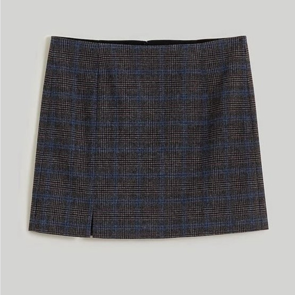 NWT Madewell Wool Blend Mini Skirt With Slit Grey Plaid